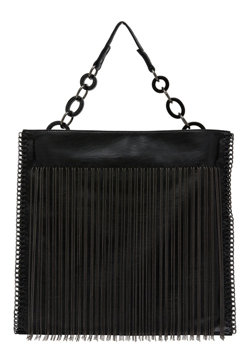 Joella női táska, fekete, uniszex, 100% PU anyag, rojtokkal.
