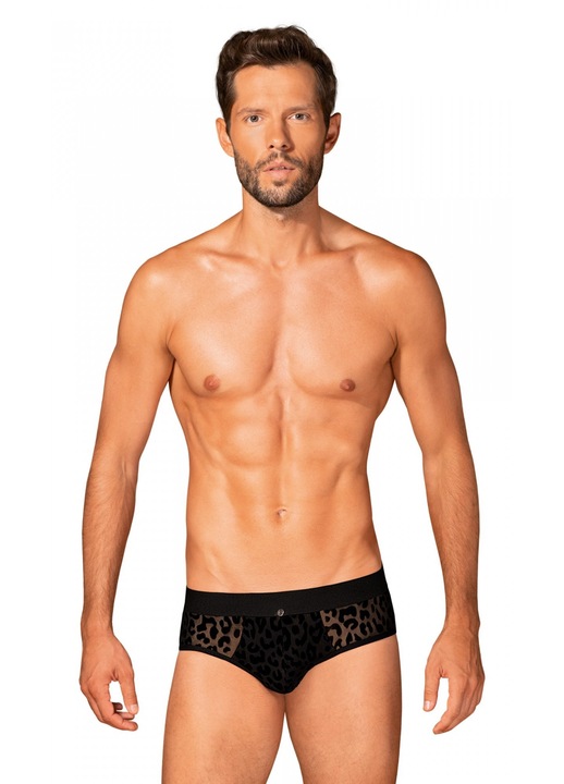 Luka szexi férfi alsónadrág, leopárd mintás, átlátszó háló, fekete, S-M INTL