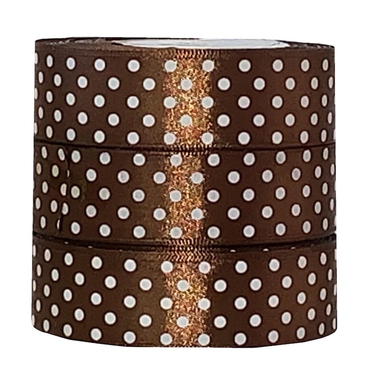 Сатенирана панделка на точки, Kufer, 25 мм, 22 метра, 100% полиестер