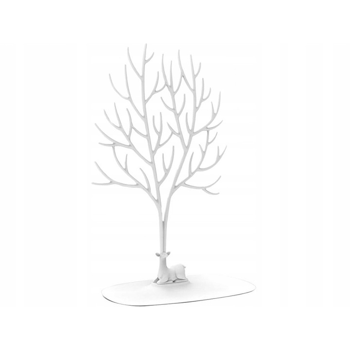 Suport bijuterii tip coarne cerb, organizator cercei, bratari si lanturi, baza depozitare, 42 cm, alb