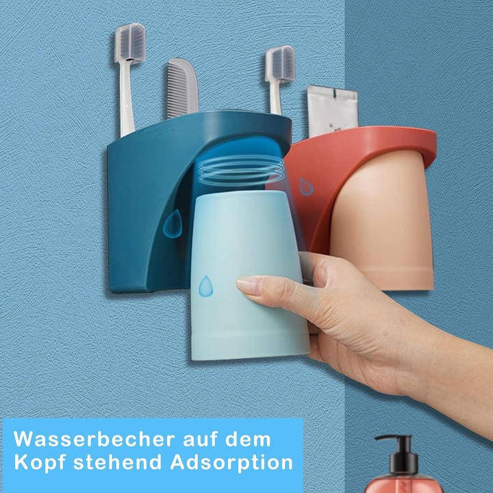 Set 3 Suporturi Perete pentru Periute de Dinti, Design Magnetic, Fara Gaurire, Multicolor