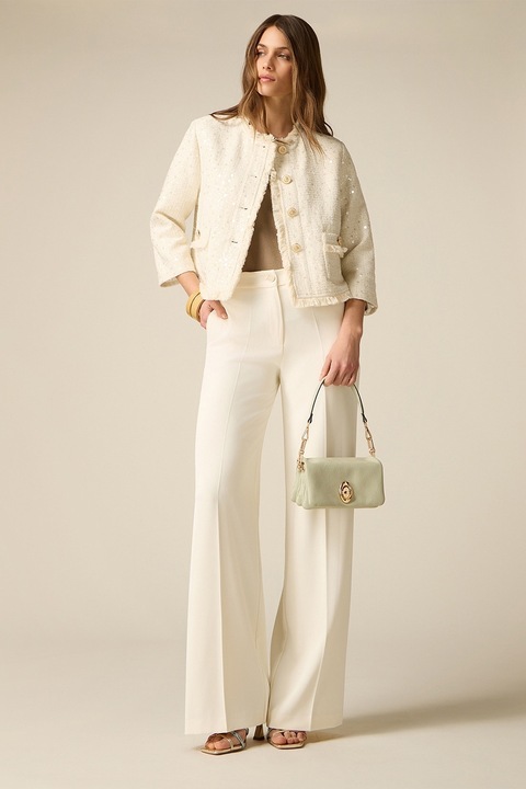 Oltre, Pantaloni cu talie inalta si croiala ampla, Alb murdar