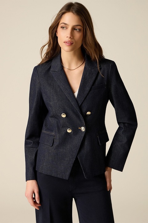Oltre, Sacou din denim cu doua randuri de nasturi, Bleumarin, 36