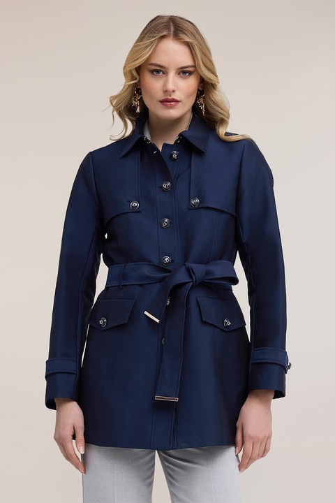 Motivi, Palton de piele ecologica cu o curea in talie, Bleumarin