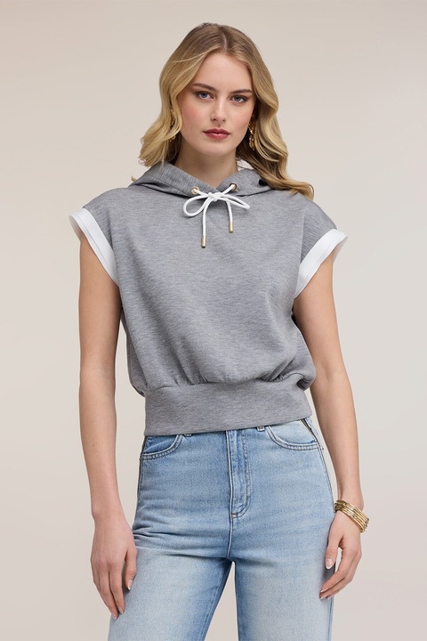 Motivi, Hanorac cu maneci scurte, Alb/Gri melange