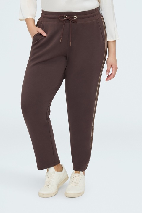 Fiorella Rubino, Pantaloni de trening din amestec de modal cu snur si strasuri, Maro pamantiu