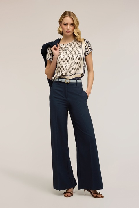 Oltre, Bluza cu aspect de satin cu imprimeu, Negru stins/Bej deschis