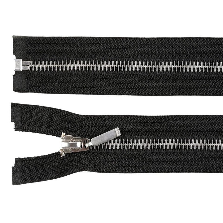 Метална верига Kufer, 85 см, черна със сребърни зъби, ширина 6 мм, комплект 1 брой