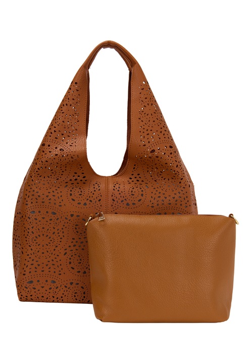 Női táska szett 2 az 1-ben, Joella, áttört design, barna szín, one size