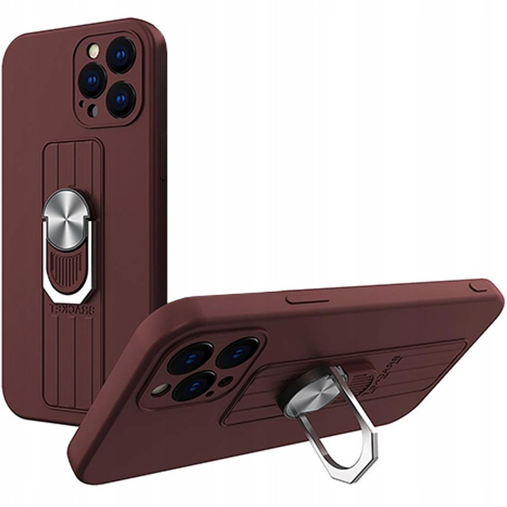 Husa telefon Hurtel Ring Case, cu suport pentru deget, silicon, maro, pentru Samsung Galaxy A32 5G