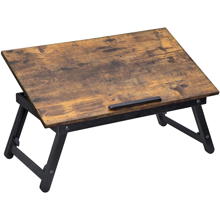 Stand pentru laptop, LEOBERT, 60x35 cm, design rustic, pliabil