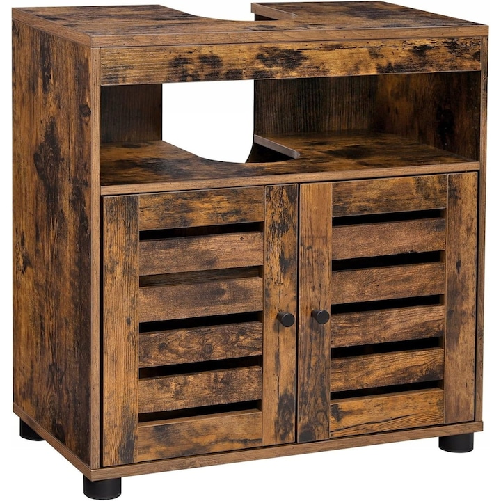 Dulap de baie rusticala, Leobert, cu polita reglabila, culoare bronz rustical, dimensiuni 70,5x15x38cm