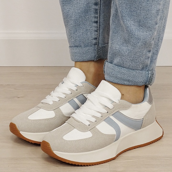 Sneakersi dama bej/albastru cu talpa groasa 9013 M2 19486, Bej