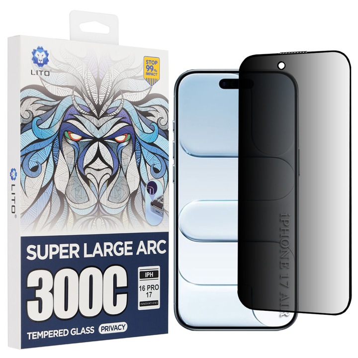 Folie telefon D+ Max Privacy, Lito, sticlă securizată, neagră, pentru iPhone 17 Air