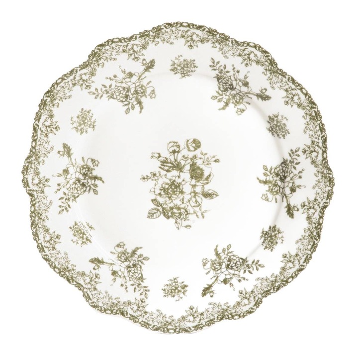 LOURRY tányér, 27 cm, zöld, porcelán, virágmintás