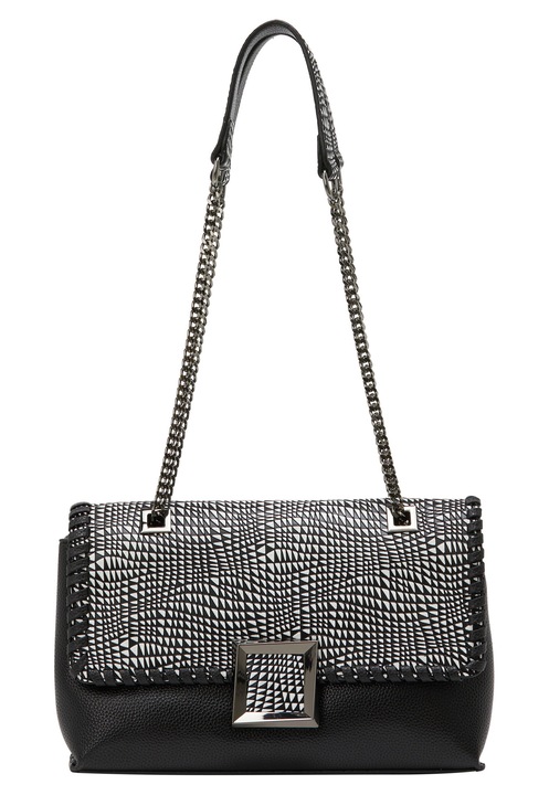 Joella női táska, fekete-fehér, PU anyag és bőr, egy méret