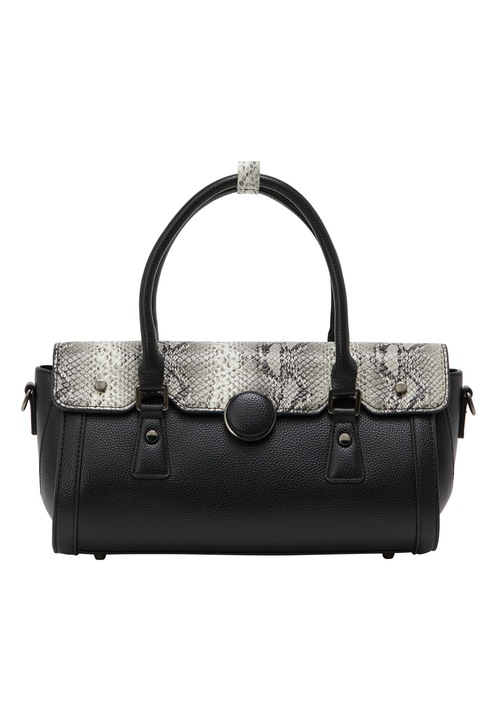 Női táska Joella, aligátor mintás, fekete-fehér, egy méret, tömör fogantyúkkal és belső cipzáras zsebbel