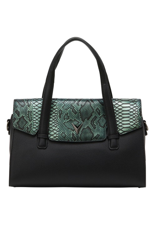 Joella női táska, strukturált dizájn, aligátorbőr, fekete-zöld, one size