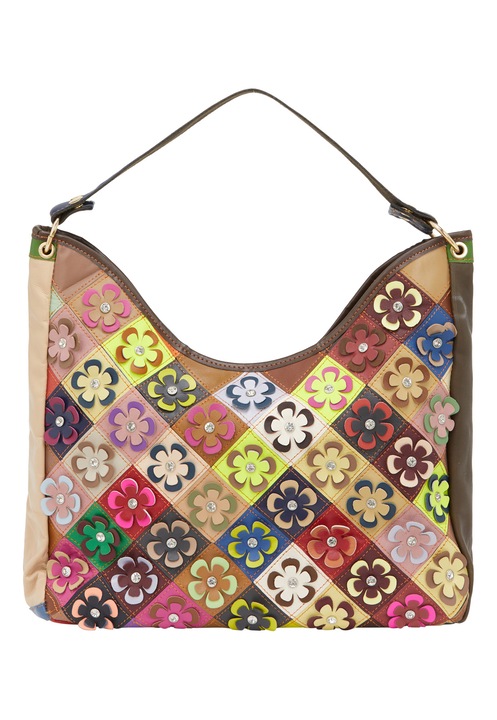 Joella női táska, hobo, virágmintás, barna, one size