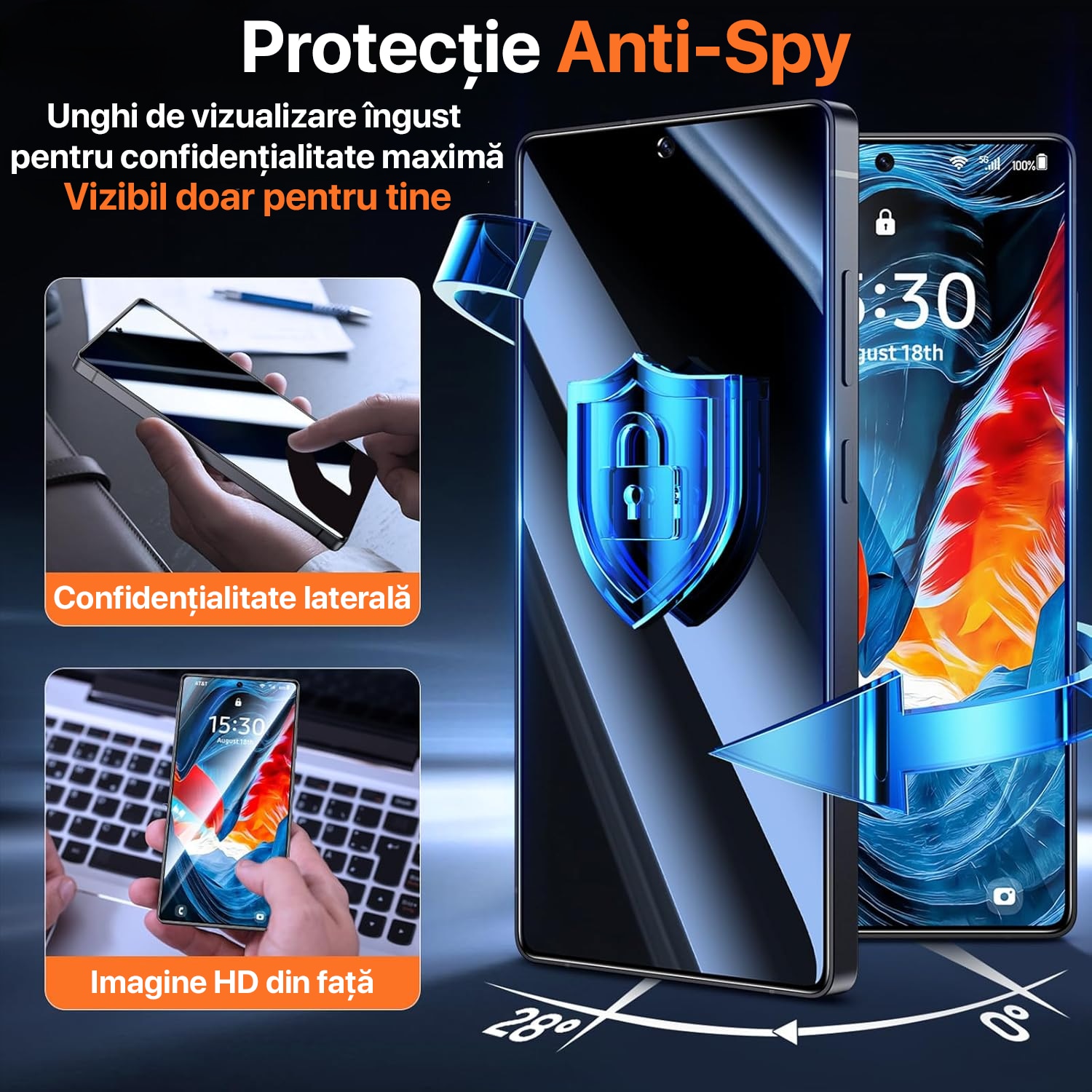 Folie sticla privacy pentru Samsung Galaxy S26 Ultra DaDen, Protectie antisoc, Anti-spy, Instalare usoara, Calitate premium