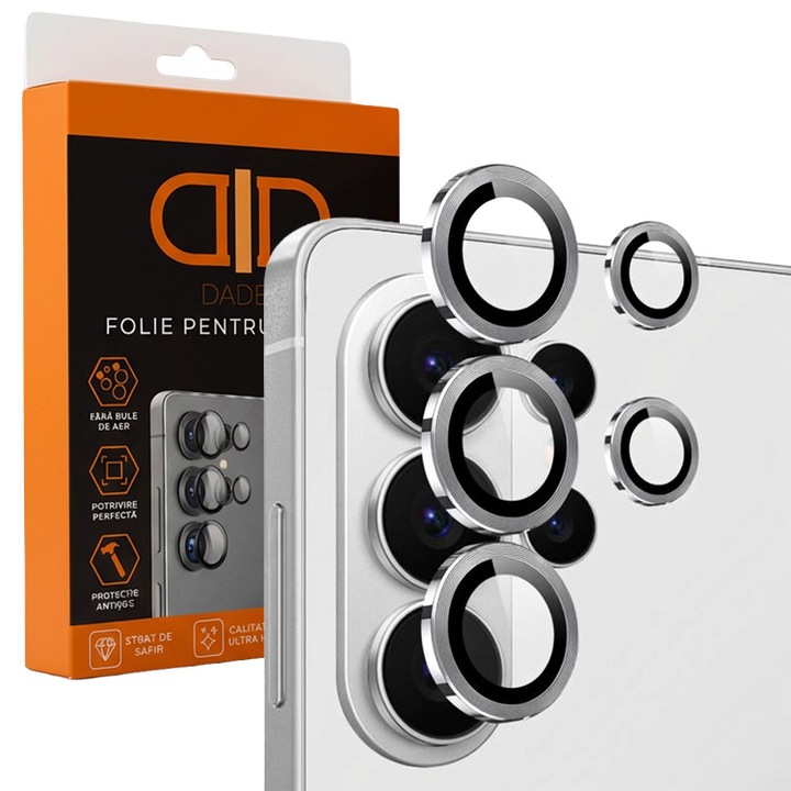 Защитно фолио за камера за Samsung Galaxy S26 Ultra Daden, Автоматичен апликатор, Против надраскване, Против удар, Лесен монтаж, Премиум защита, Сребрист