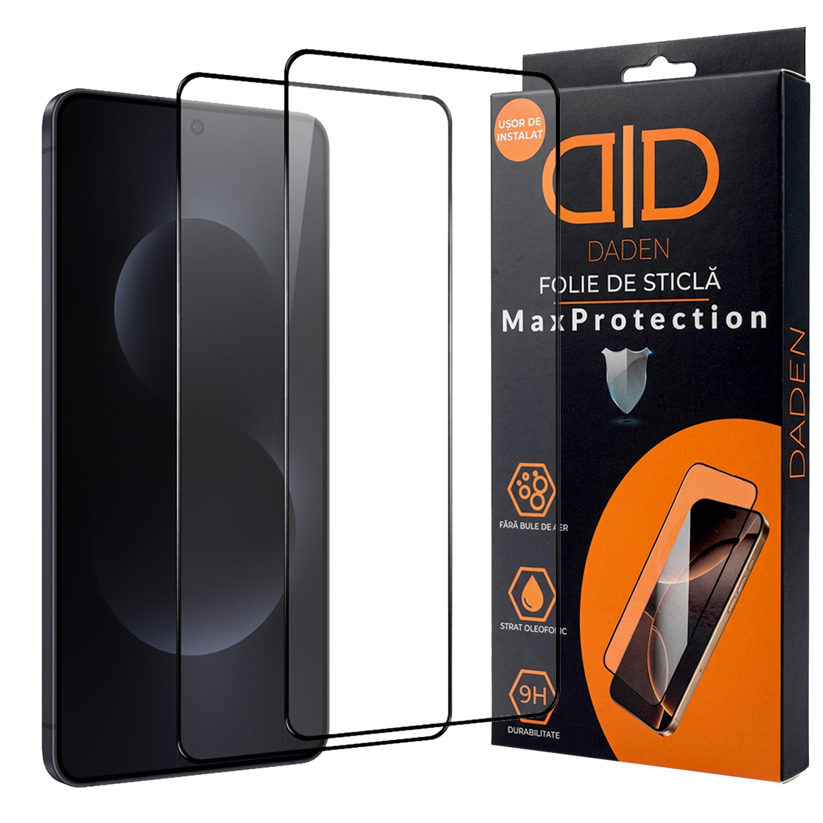 Set 2x Folie sticla Samsung Galaxy S26 Ultra DaDen, 9H, Full Cover, Full Glue, Antisoc, HD Clear, Antiamprenta, Instalare usoara, Antisoc, Antizgarieturi