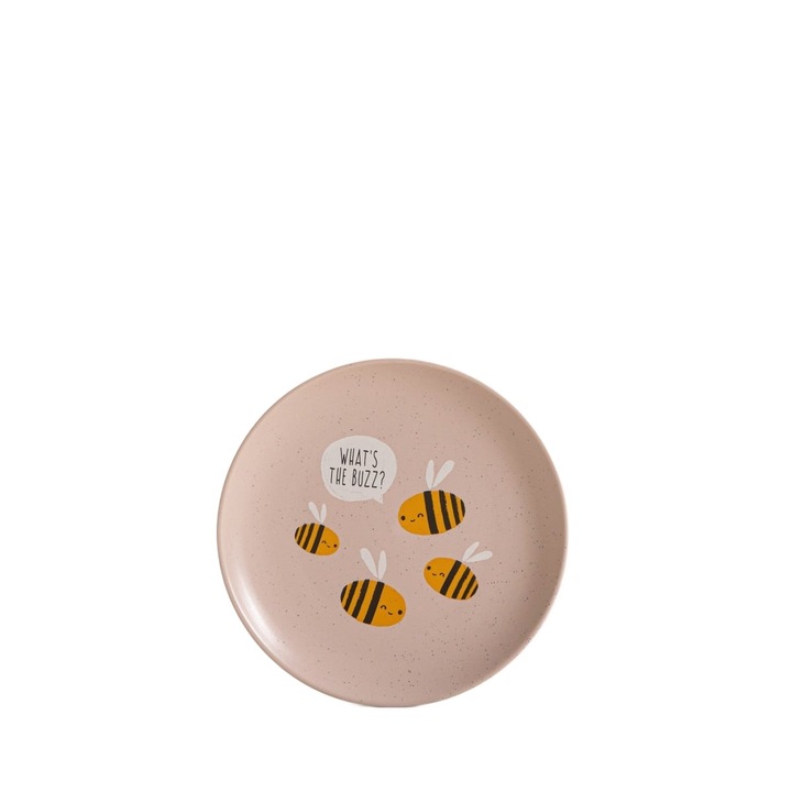 Rózsaszín tányér ANNBEE méhecskével, 16 cm, desszertekhez és nassolnivalókhoz