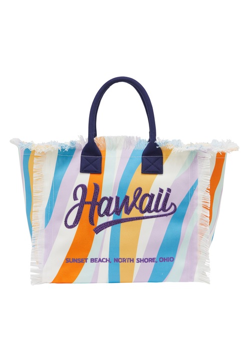 Joella táska, kék, egy méret, trópusi mintával és rojtokkal