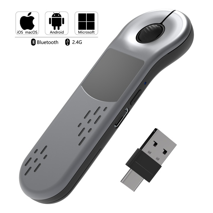 Mouse fara fir, telecomanda Bluetooth, 2.4GHz, design ergonomic, compatibilitate larga, computer telefon tableta universal, portabil, gri