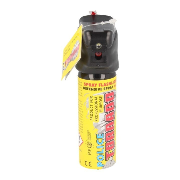 Spray cu gaz piperesc Police Tornado 63 ml, lanterna LED, Flip Top, 135x35mm