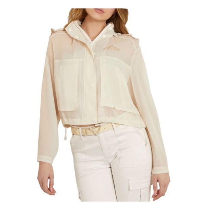 Дамско спортно яке, GUESS, екрю, S, джобове, качулка с връзки