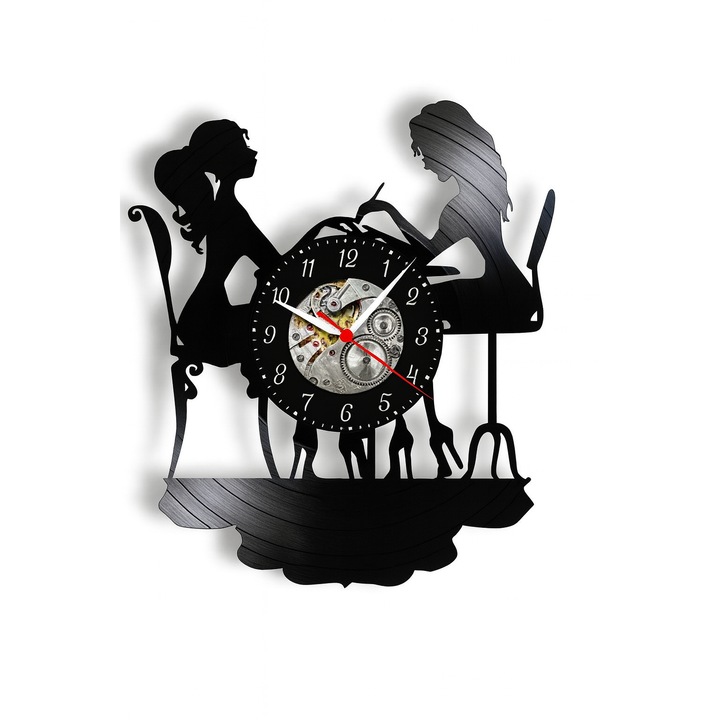 Dekoratív falióra - Körömszalon művészet - Manikűr és relaxációs sziluett design - vinyl lemezből készült, Fekete