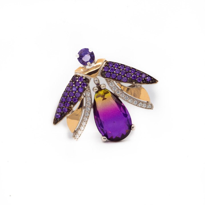 Brosă Noblino din argint 925 cu incrustatii din aur, 4.1x3.5cm