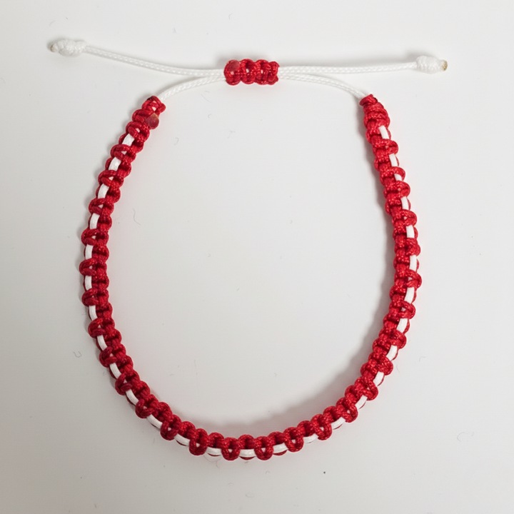 Bratara Macrame, Luckylu, unisex, reglabila, rosu-alb, 16x22cm