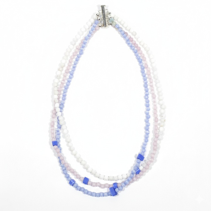 Colier triplu cu pietre semiprețioase, 45cm, aur, pentru femei