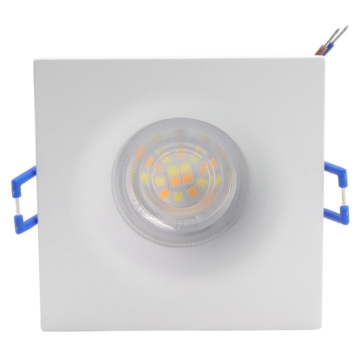 Spot cu led incastrat pentru rigips, fix, patrat, 5W, 400lm, temperatura de culoare reglabila 3000/4000/6500K, diamentru 88mm, alb, Mentavill