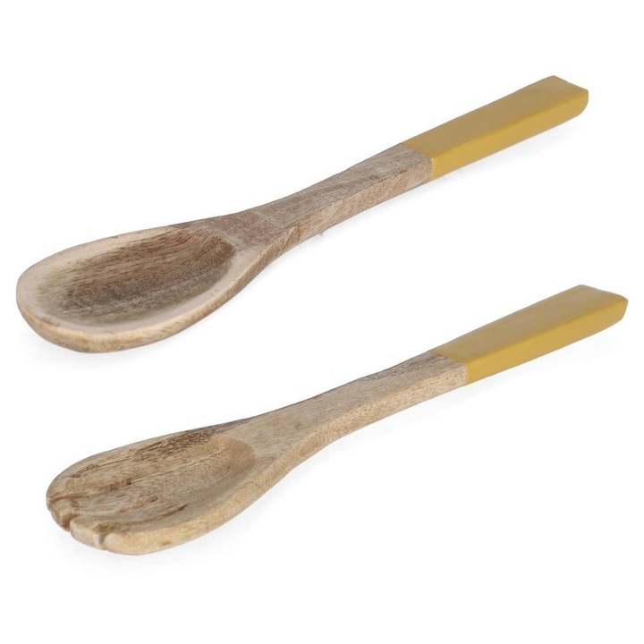 Set 2 linguri servire salata lemn mango maro email portocaliu 6,5x1x28h