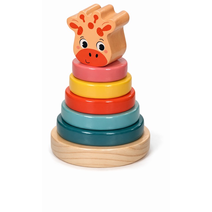 Piramida educativa din lemn, model girafa