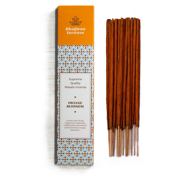 Betisoare parfumate Orange Blossom, Bhagwan Incense, 15g, parfum citric, calitate premium