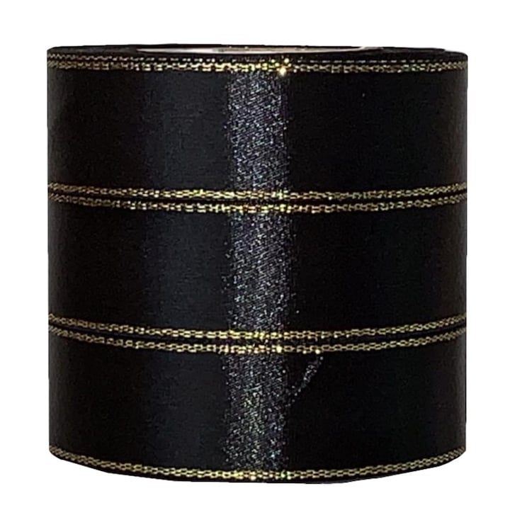 Сатенирана панделка Куфер 25 мм, 22 метра, декоративна със златна нишка, за опаковане на подаръци