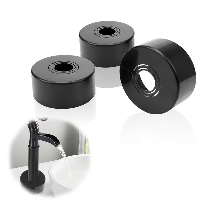 Set de 3 rozete pentru dus HERKINDNESS, pentru robinete si calorifere, detasabile, diametru variabil 21/26/33 mm, culoare negru