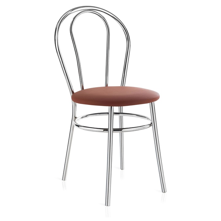 Scaun fix Bistro, tapitat, otel cromat, imitatie piele maro deschis, 40x48x88cm