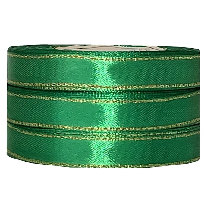 Сатенирана панделка Kufer 25 мм, 22 метра, със златна нишка, за декорация