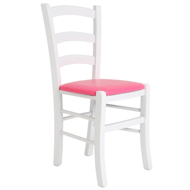 Paesana szék, fehér váz, rózsaszín műbőr, 43x45x88cm