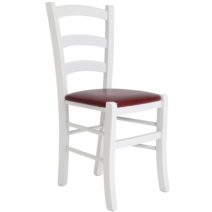Paesana szék, kárpitozott, fehér keret, bordó műbőr, 43x45x88cm