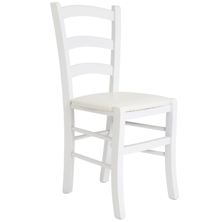 Paesana szék, fehér váz, fehér műbőr, 45x43x88cm