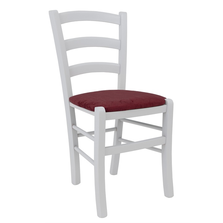 Scaun Paesana, fehér keret, kárpitozott, bordó, 43x45x88cm
