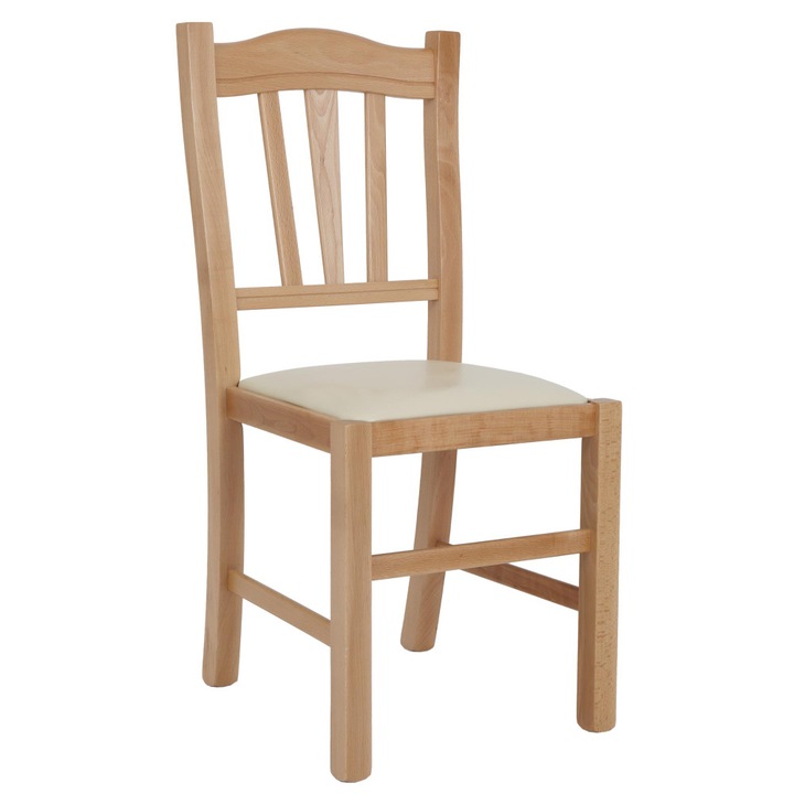 Scaun Silvana, krémszínű műbőr, natúr keret, 95x44x50cm