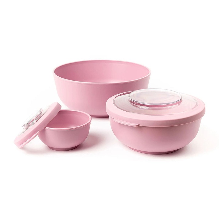 Set 3 boluri cu capac, roz, 2L, 1L, 0,2L