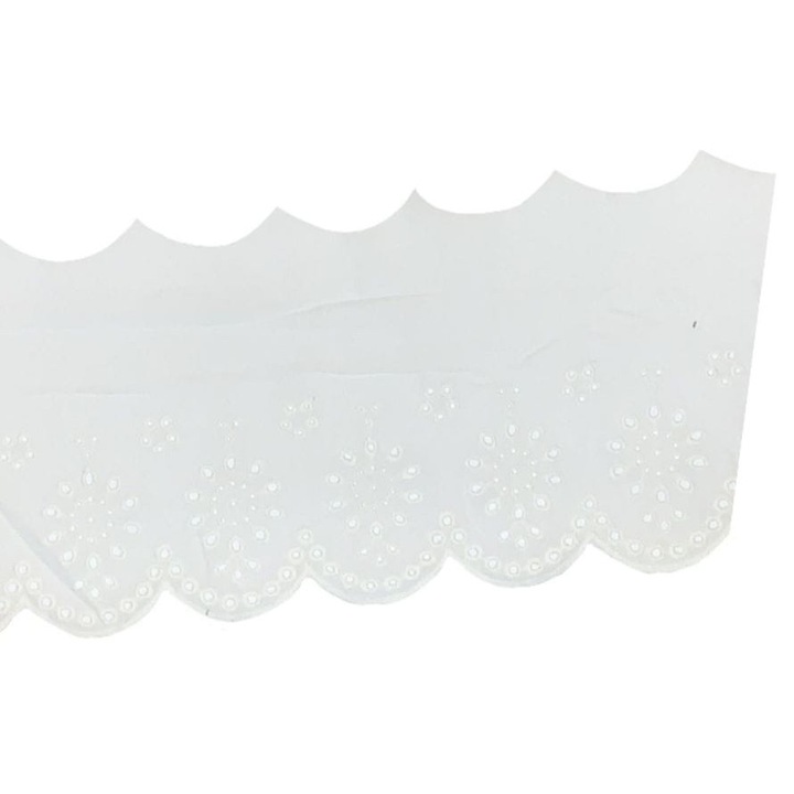 Broderie Kufer, virágmintás, fehér, 13cm, 1m